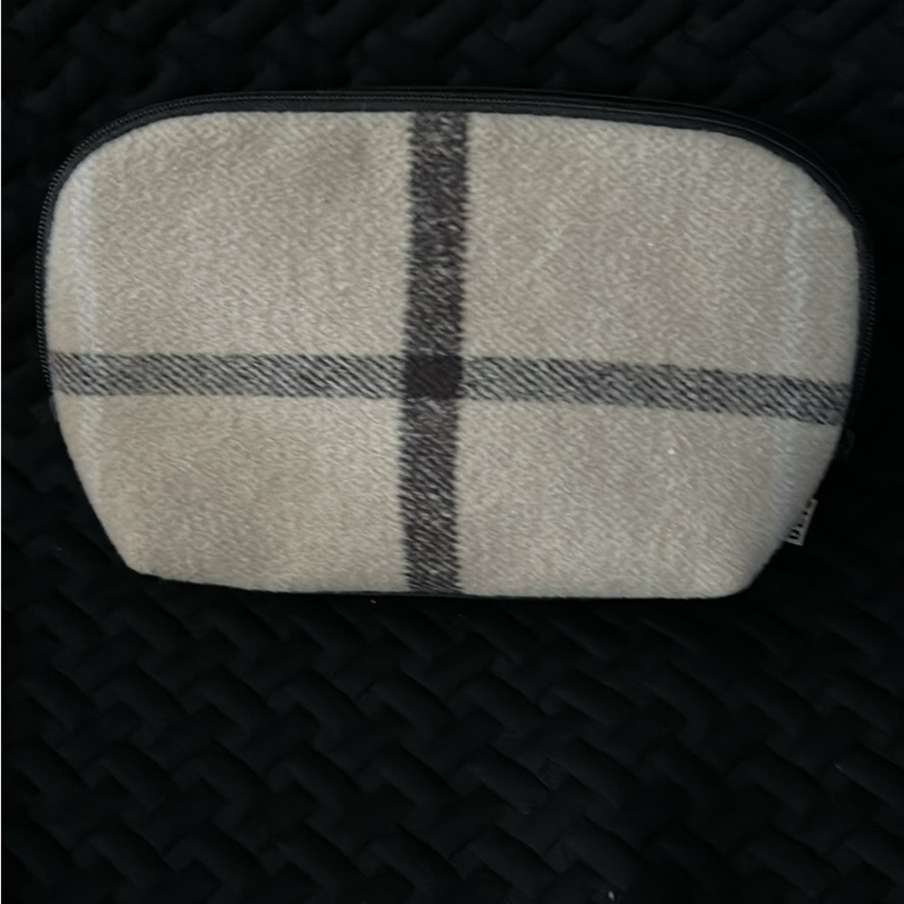 BEIS Beige Plaid Cosmetic Bag with Black Trim
